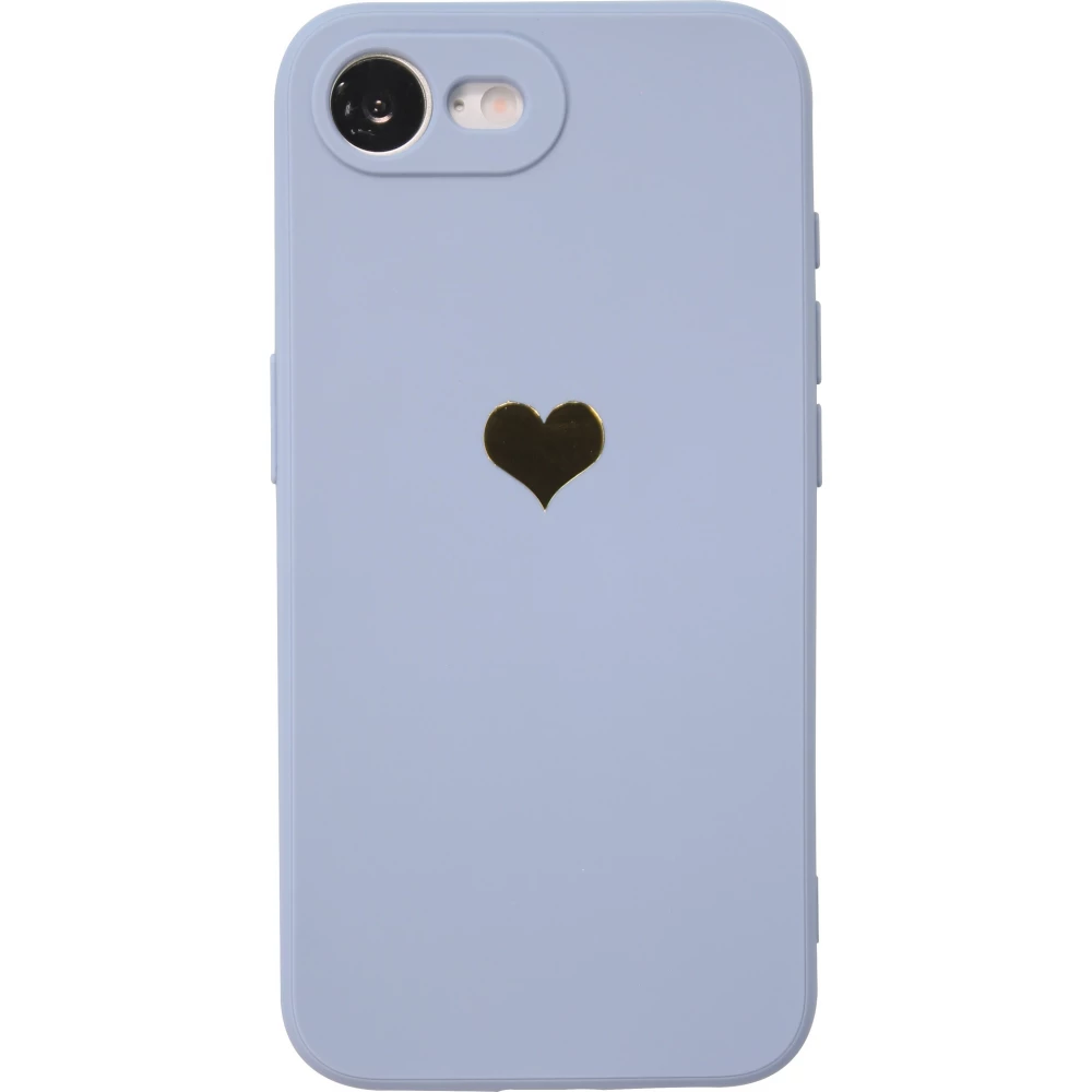 Coque iPhone 17e / 16e - Silicone Mat Coeur doré - Bleu