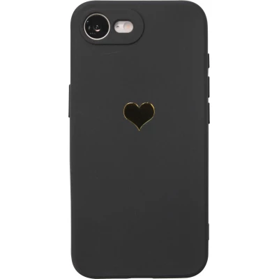 Coque iPhone 17e / 16e - Silicone Mat Coeur doré - Noir