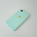Coque iPhone 17e / 16e - Silicone Mat Coeur doré - Turquoise