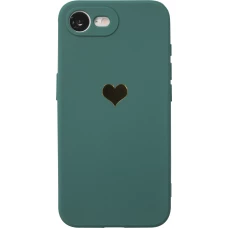 iPhone 16e Case Hülle - Silikon Mat Herz gold - Dunkelgrün