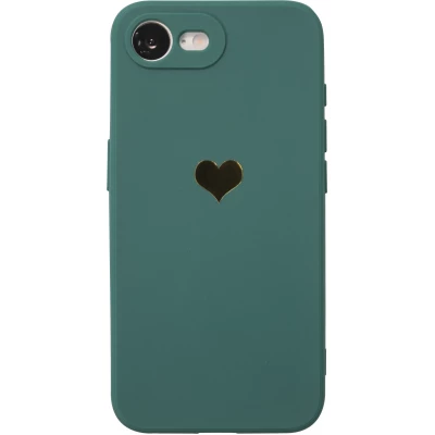 iPhone 16e Case Hülle - Silikon Mat Herz gold - Dunkelgrün