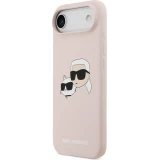 Coque iPhone 17 Air - Karl Lagerfeld Liquid en silicone avec design tête Karl et Choupette compatible MagSafe - Rose