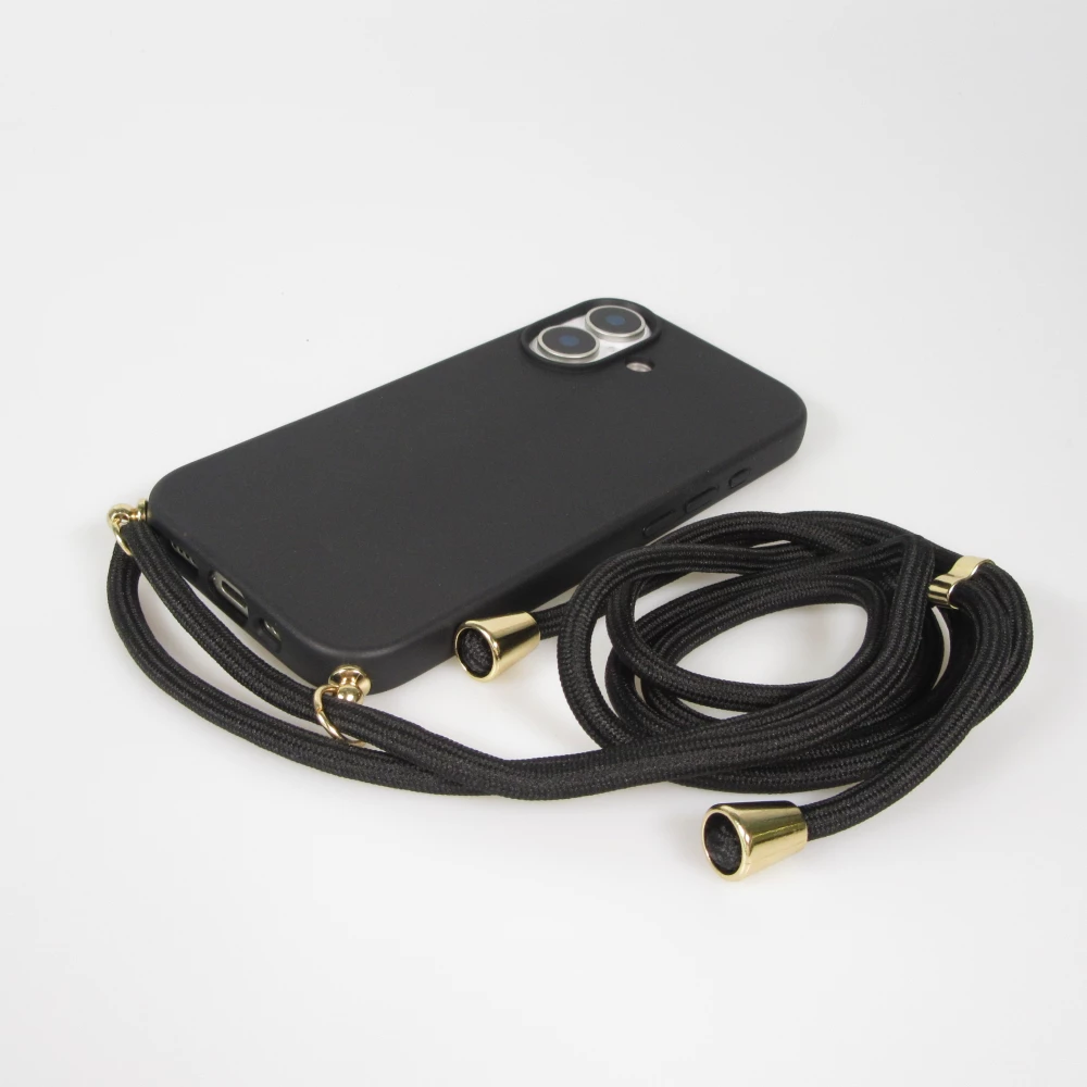 iPhone 17 Case Hülle - Bio Eco-Friendly Vegan mit Handykette Necklace - Schwarz