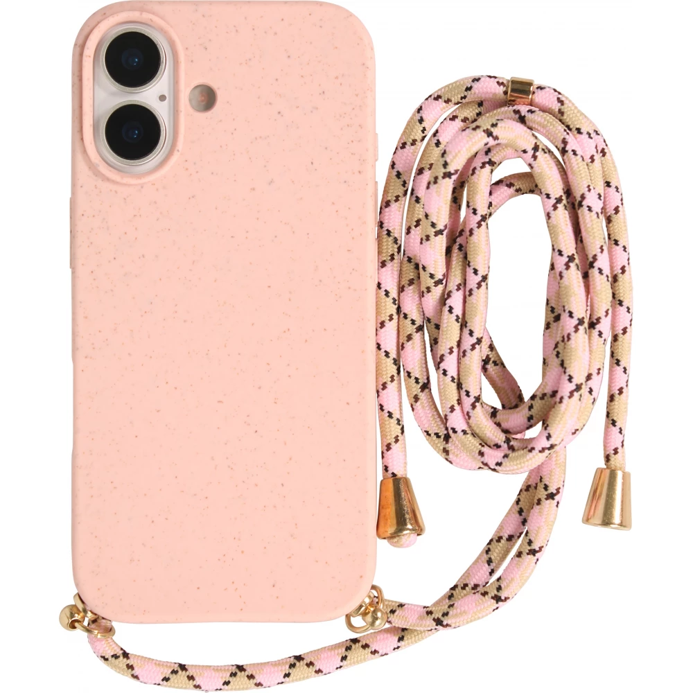 Coque iPhone 17 - Bio Eco-Friendly nature avec cordon collier - Rose
