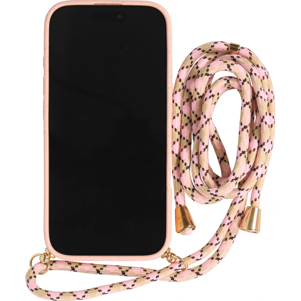 Coque iPhone 17 - Bio Eco-Friendly nature avec cordon collier - Rose