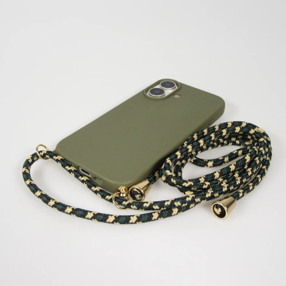 iPhone 17 Case Hülle - Bio Eco-Friendly Vegan mit Handykette Necklace - Dunkelgrün