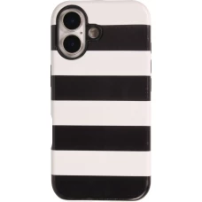 Coque iPhone 17 - Bold stripes à rayures noires et blanches double protection avec intérieur en silicone et extérieur en plastique rigide - Noir