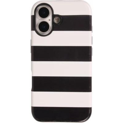 Coque iPhone 17 - Bold stripes à rayures noires et blanches double protection avec intérieur en silicone et extérieur en plastique rigide - Noir