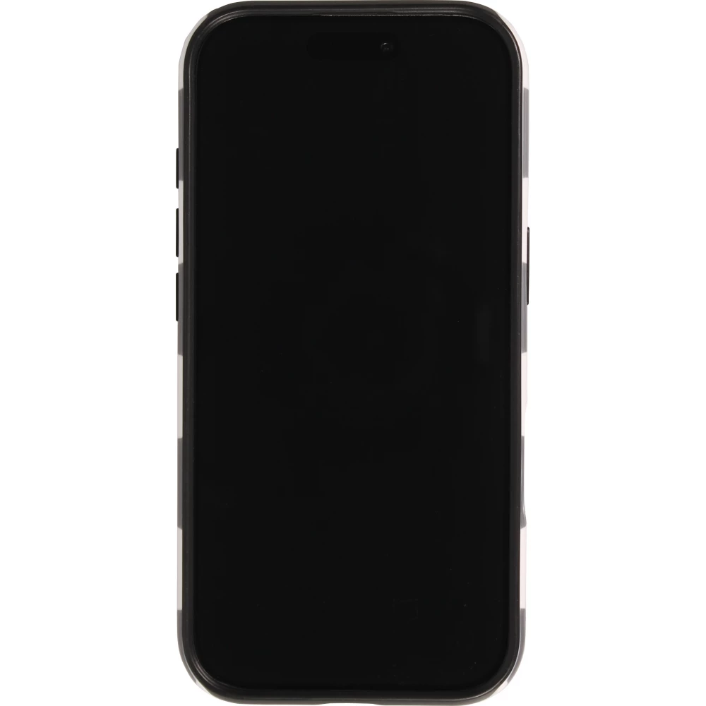 Coque iPhone 17 - Bold stripes à rayures noires et blanches double protection avec intérieur en silicone et extérieur en plastique rigide - Noir