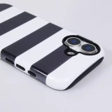 Coque iPhone 17 - Bold stripes à rayures noires et blanches double protection avec intérieur en silicone et extérieur en plastique rigide - Noir