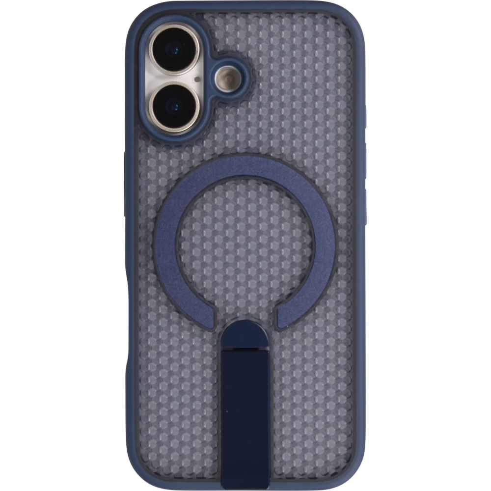 Coque iPhone 17 - Design perfor&eacute; semi-transparent MagSafe avec support int&eacute;gr&eacute; et bords renforc&eacute;s en silicone - Bleu