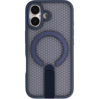 Coque iPhone 17 - Design perfor&eacute; semi-transparent MagSafe avec support int&eacute;gr&eacute; et bords renforc&eacute;s en silicone - Bleu