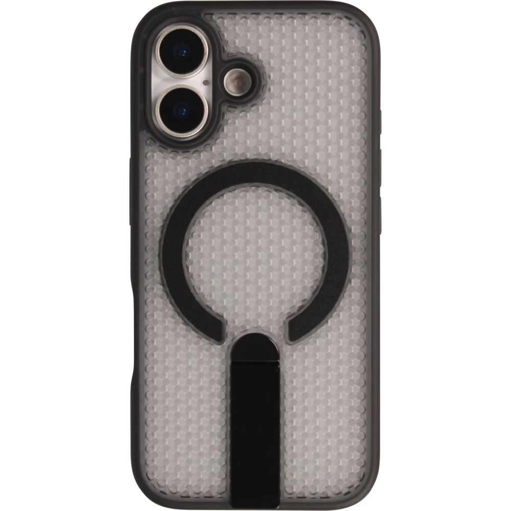 Coque iPhone 17 - Design perfor&eacute; semi-transparent MagSafe avec support int&eacute;gr&eacute; et bords renforc&eacute;s en silicone - Noir