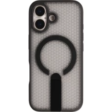 Coque iPhone 17 - Design perfor&eacute; semi-transparent MagSafe avec support int&eacute;gr&eacute; et bords renforc&eacute;s en silicone - Noir