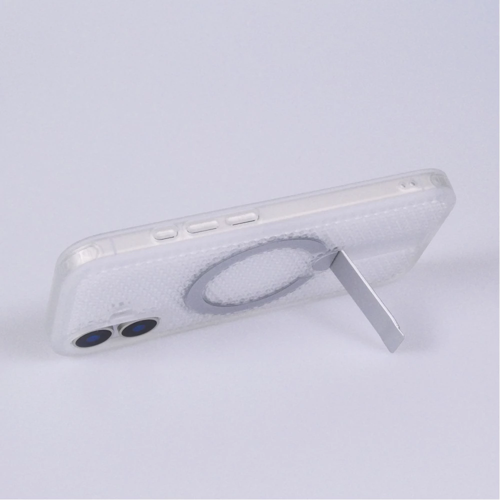 Coque iPhone 17 - Design perfor&eacute; semi-transparent MagSafe avec support int&eacute;gr&eacute; et bords renforc&eacute;s en silicone - Transparent