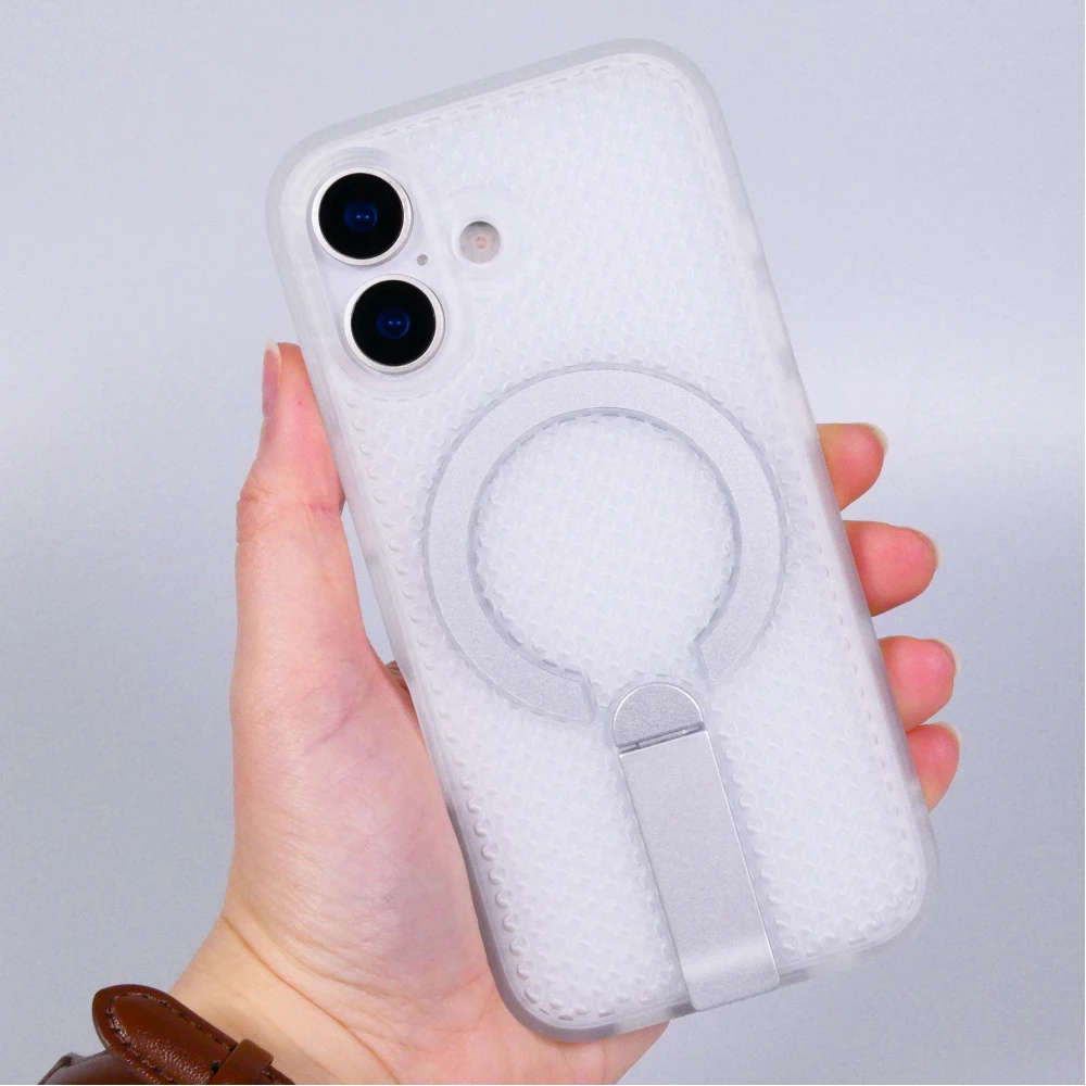 Coque iPhone 17 - Design perfor&eacute; semi-transparent MagSafe avec support int&eacute;gr&eacute; et bords renforc&eacute;s en silicone - Transparent