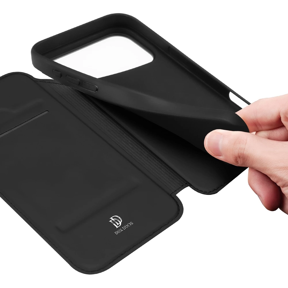 Coque iPhone 17 - Dux Ducis Skin Pro avec rabat et emplacement pour cartes en cuir synth&eacute;tique PU et TPU flexible  - Noir
