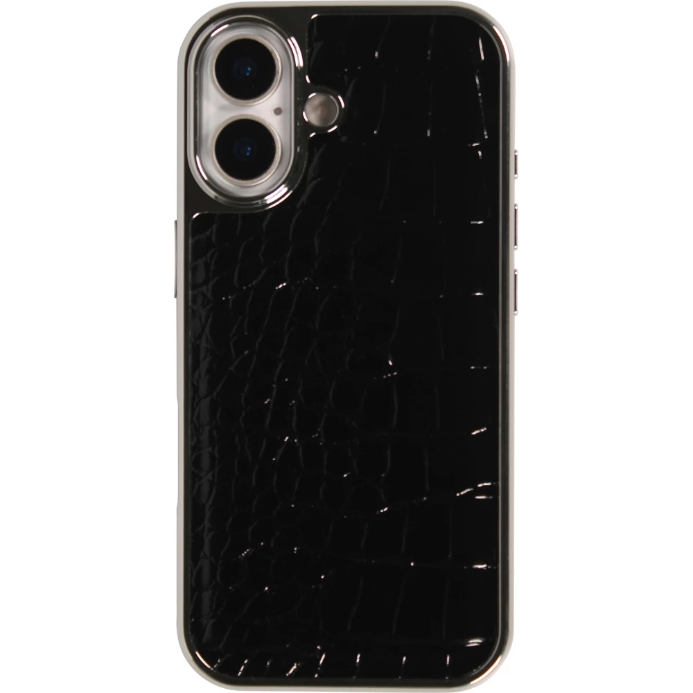Coque iPhone 17 - Effet cuir serpent holographique brillance tendance et rembourrage protecteur en plastique styl&eacute; - Noir