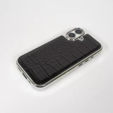 Coque iPhone 17 - Effet cuir serpent holographique brillance tendance et rembourrage protecteur en plastique styl&eacute; - Noir