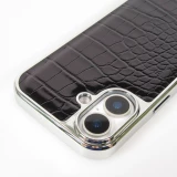 Coque iPhone 17 - Effet cuir serpent holographique brillance tendance et rembourrage protecteur en plastique styl&eacute; - Noir