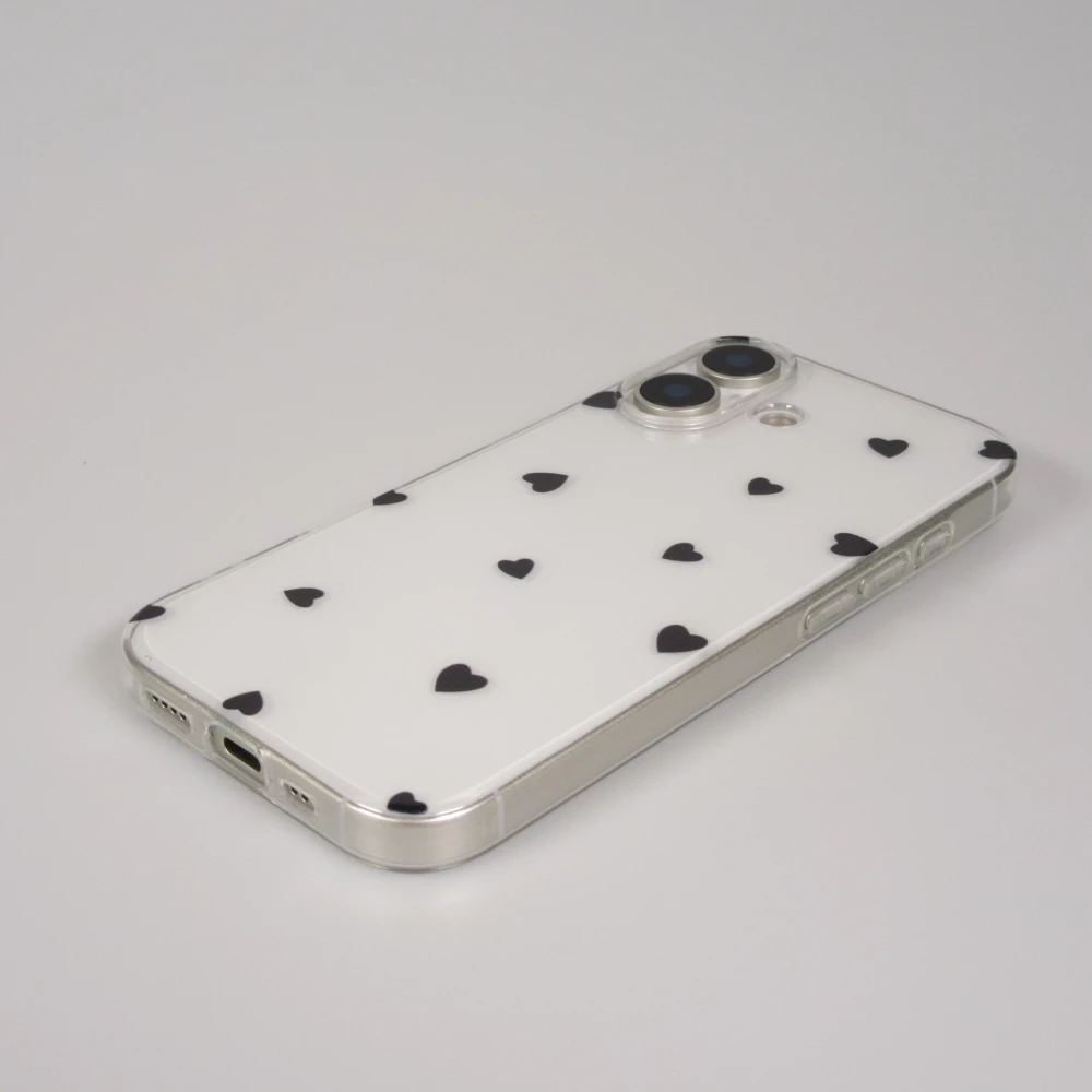 Coque iPhone 17 - Gel petit coeur transparent - Noir
