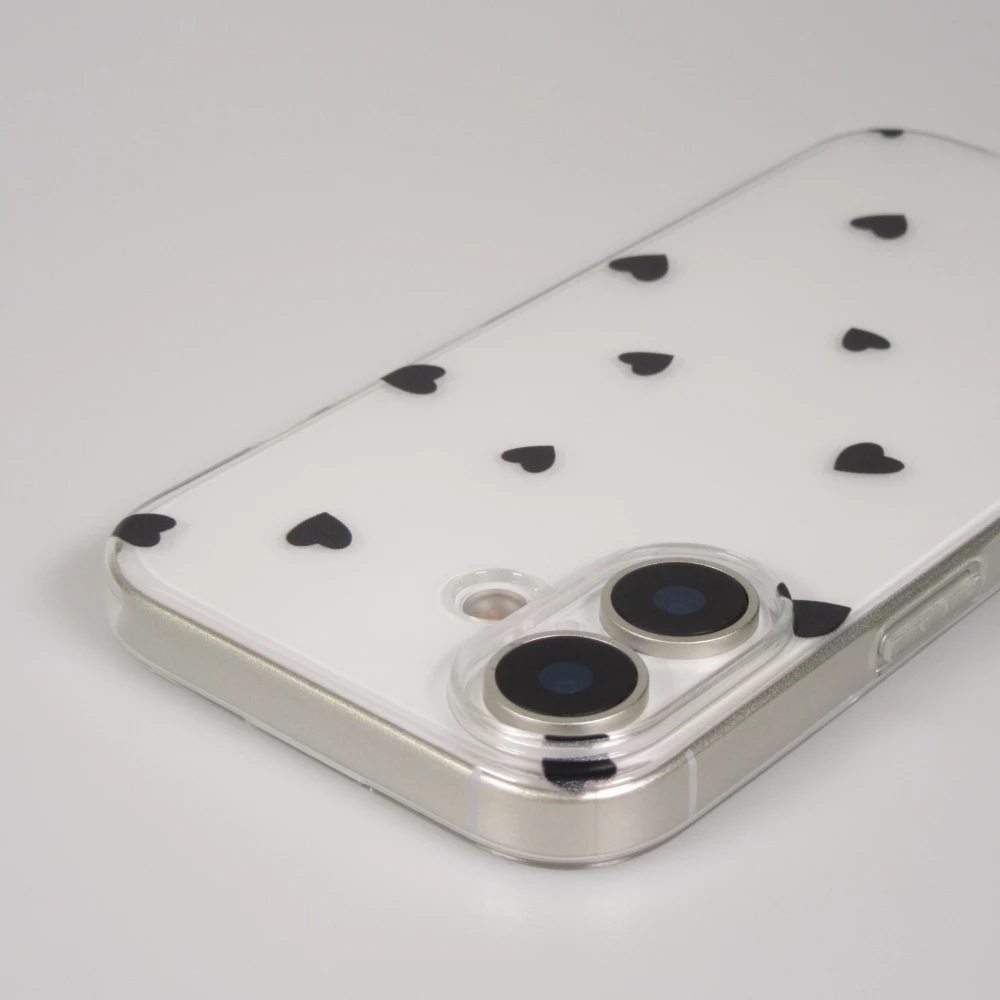 Coque iPhone 17 - Gel petit coeur transparent - Noir
