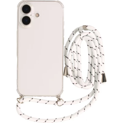 Coque iPhone 17 - Gel transparent avec lacet - Blanc tacheté