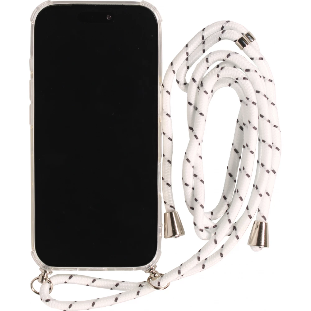 Coque iPhone 17 - Gel transparent avec lacet - Blanc tacheté