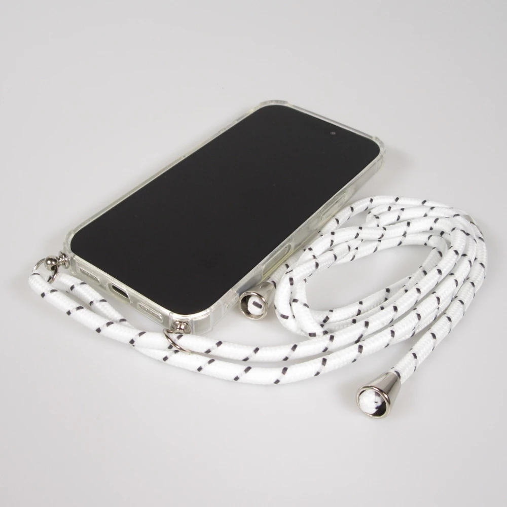 Coque iPhone 17 - Gel transparent avec lacet - Blanc tacheté