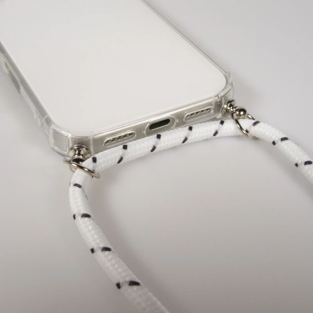 Coque iPhone 17 - Gel transparent avec lacet - Blanc tacheté