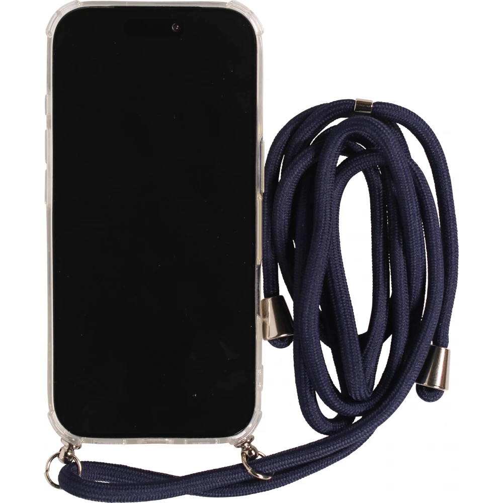 Coque iPhone 17 - Gel transparent avec lacet - Bleu