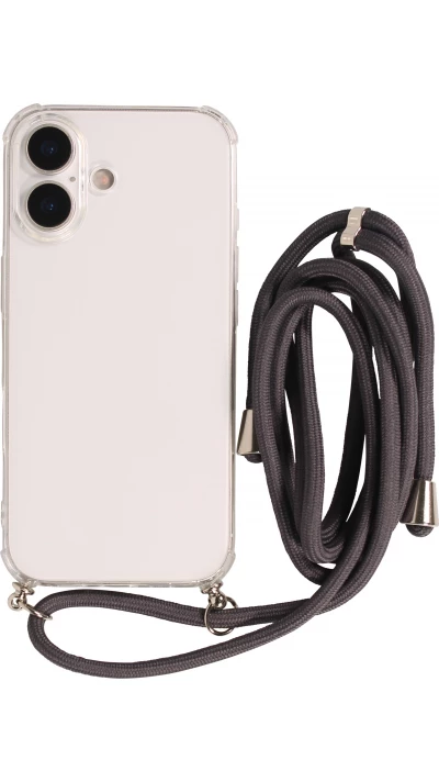 Coque iPhone 17 - Gel transparent avec lacet - Gris