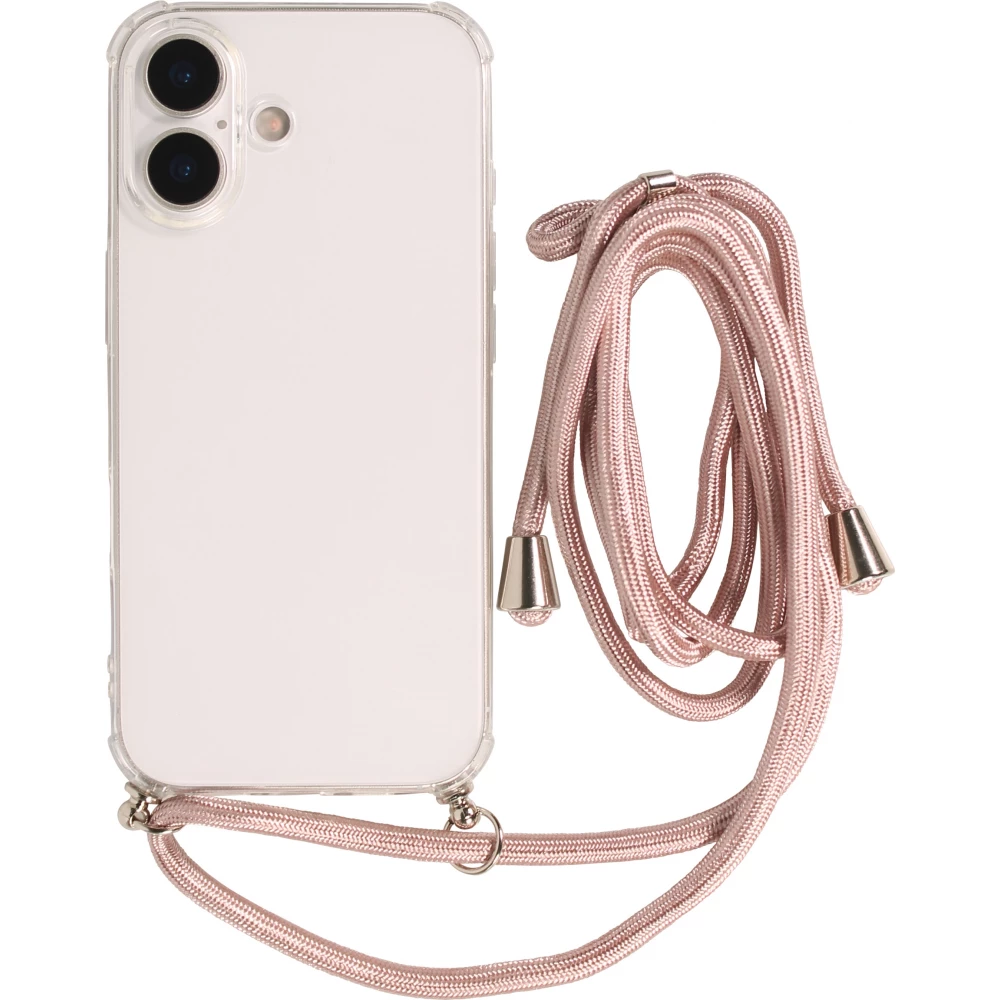Coque iPhone 17 - Gel transparent avec lacet or - Rose