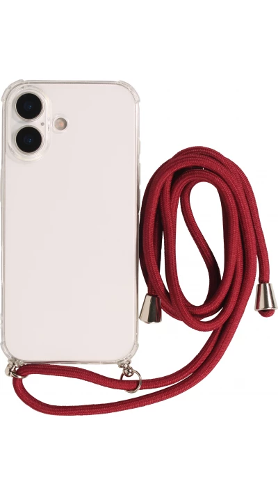 Hülle iPhone 17 - Gummi transparent mit Seil - Rot