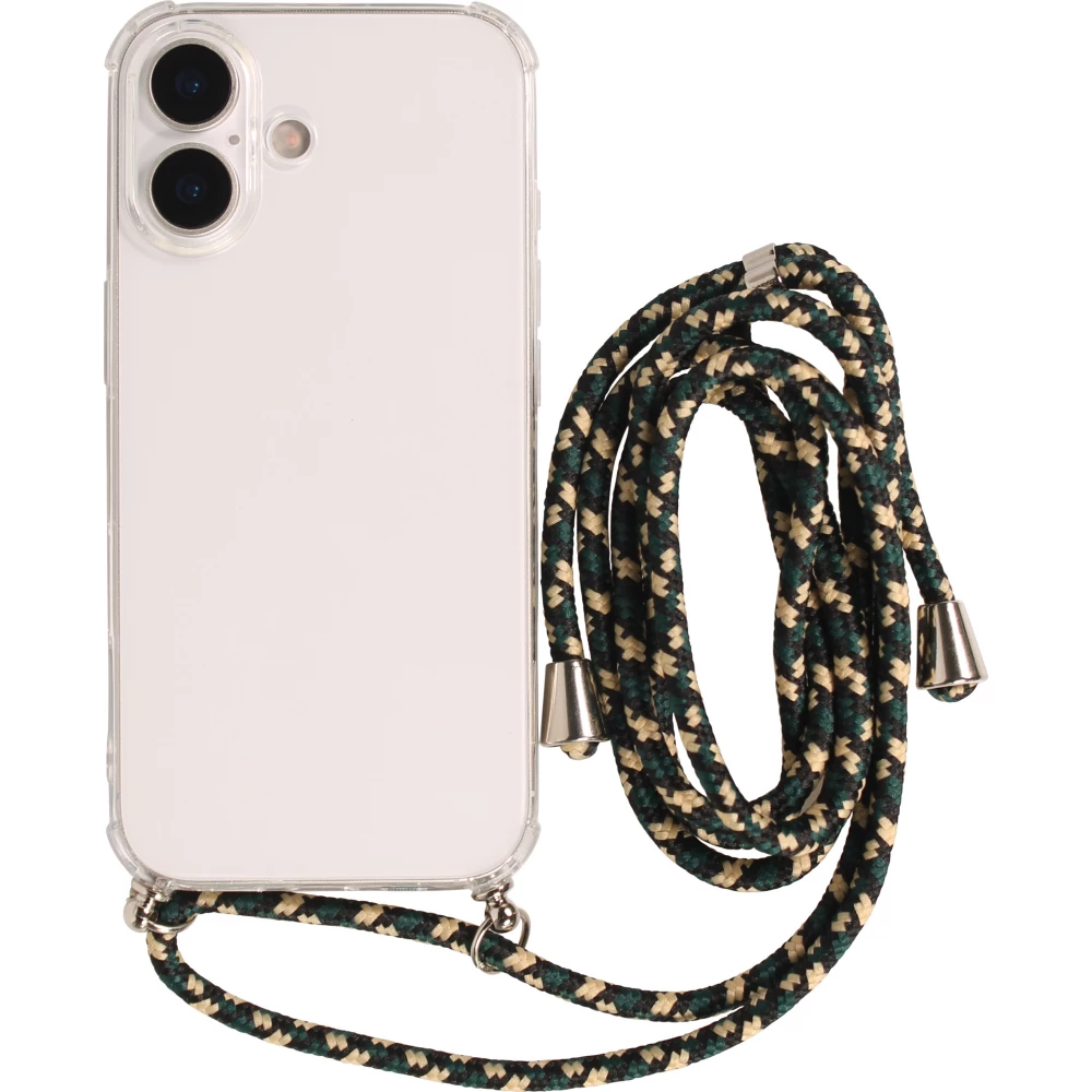Coque iPhone 17 - Gel transparent bumper avec lacet - Vert / or