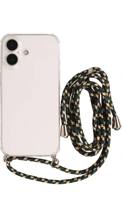 Coque iPhone 17 - Gel transparent bumper avec lacet - Vert / or