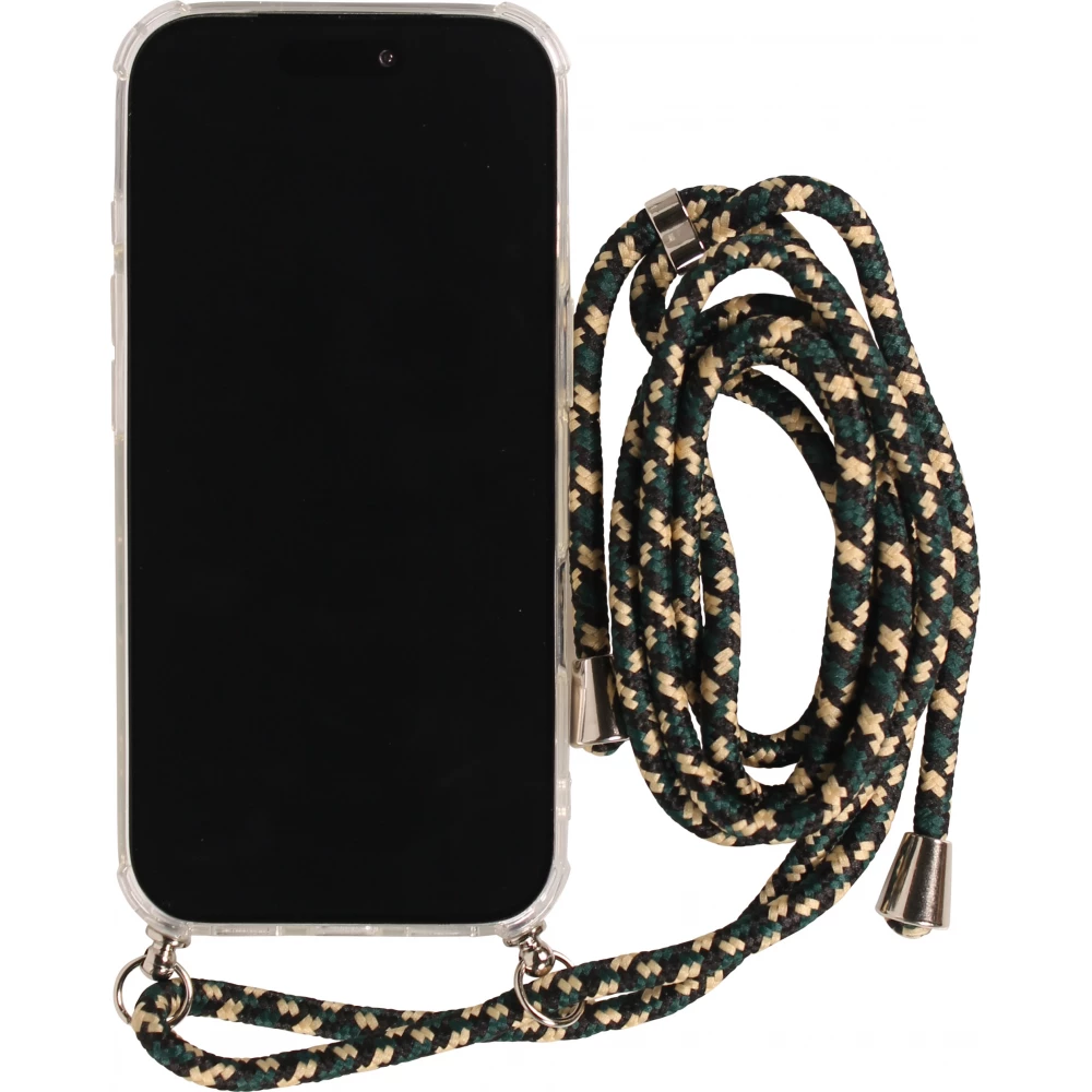 Coque iPhone 17 - Gel transparent bumper avec lacet - Vert / or