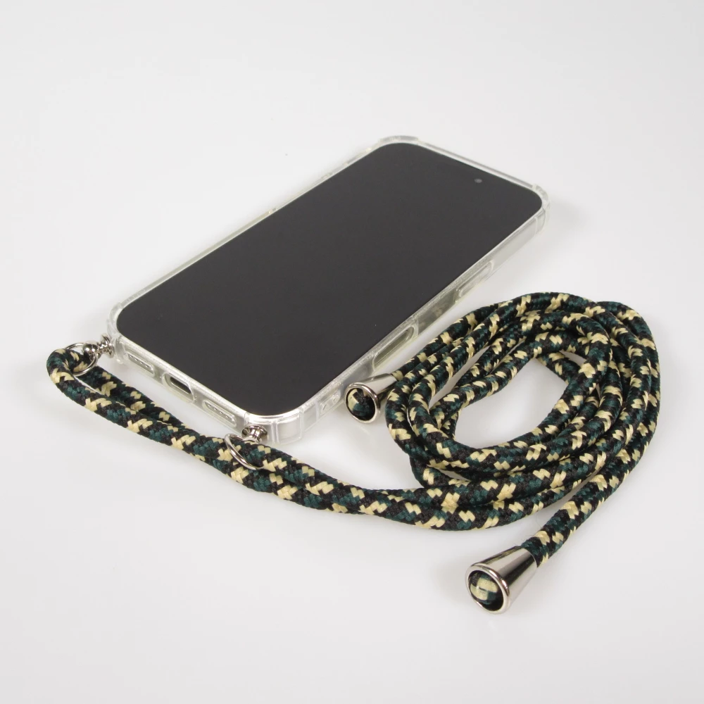 Coque iPhone 17 - Gel transparent bumper avec lacet - Vert / or