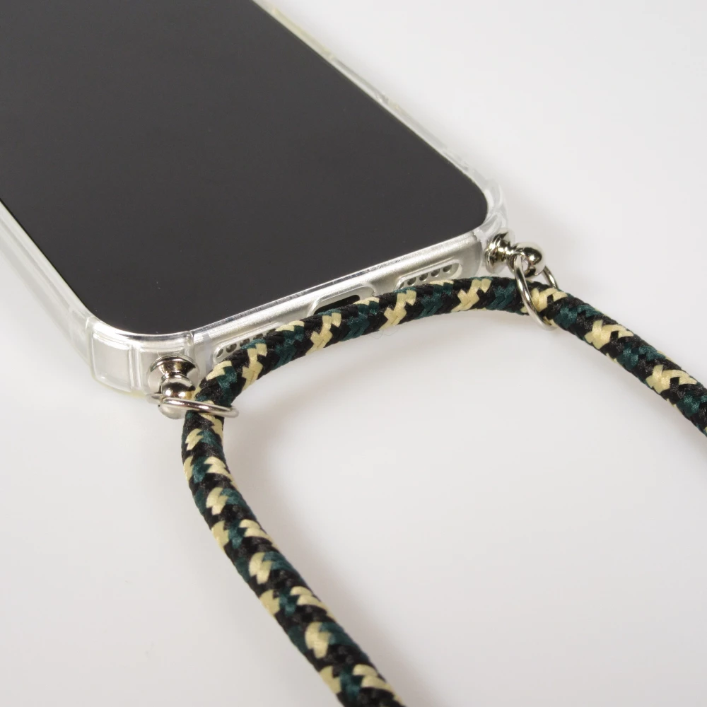 Coque iPhone 17 - Gel transparent bumper avec lacet - Vert / or