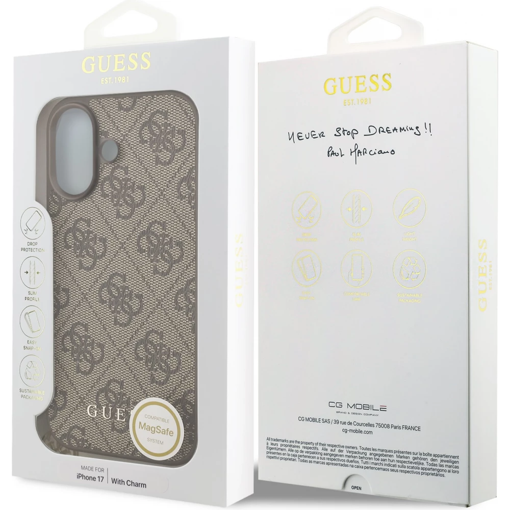 Coque iPhone 17 - Guess 4G charm protection élégante design raffiné accessoire tendance - Brun