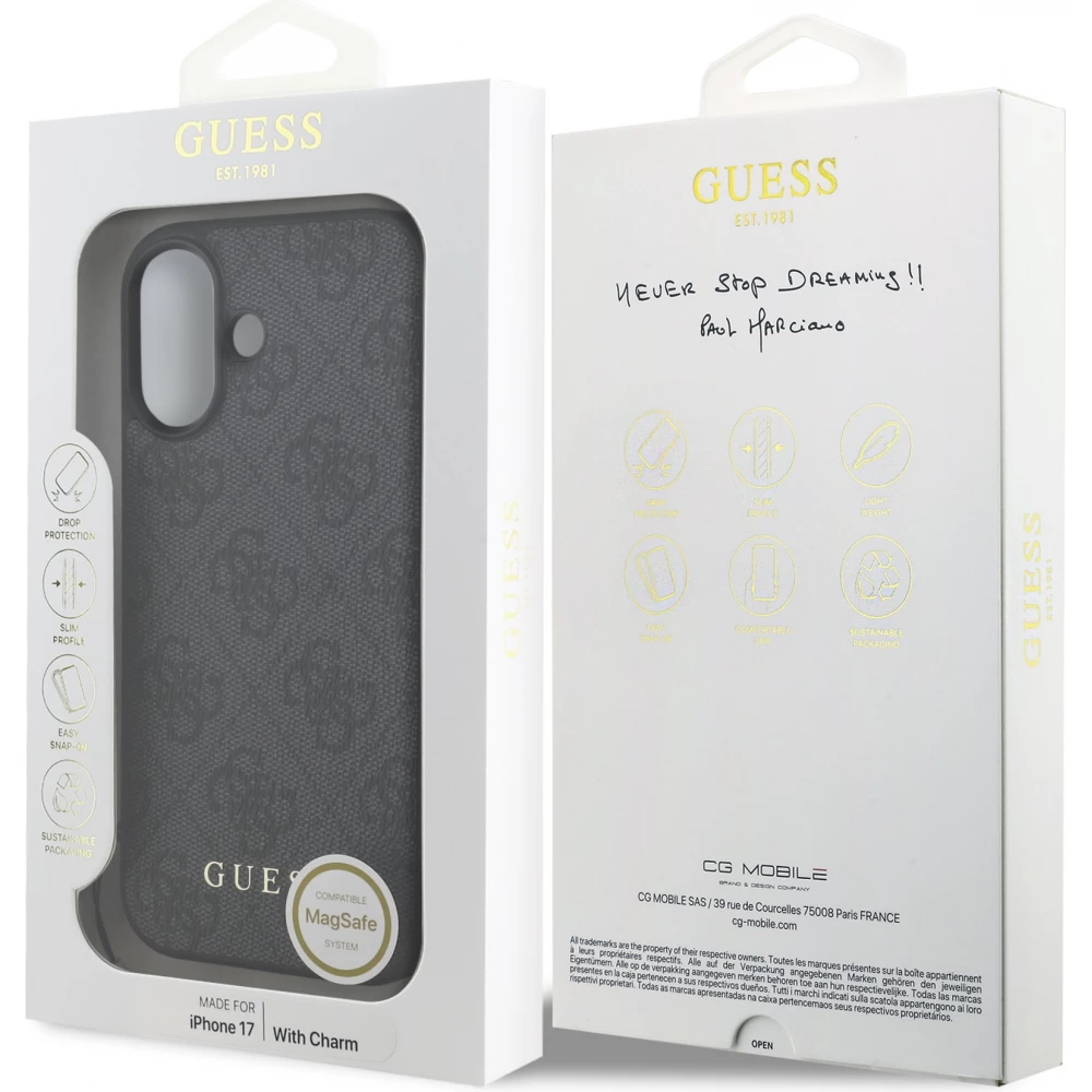 Coque iPhone 17 - Guess 4G charm protection élégante design raffiné accessoire tendance - Gris