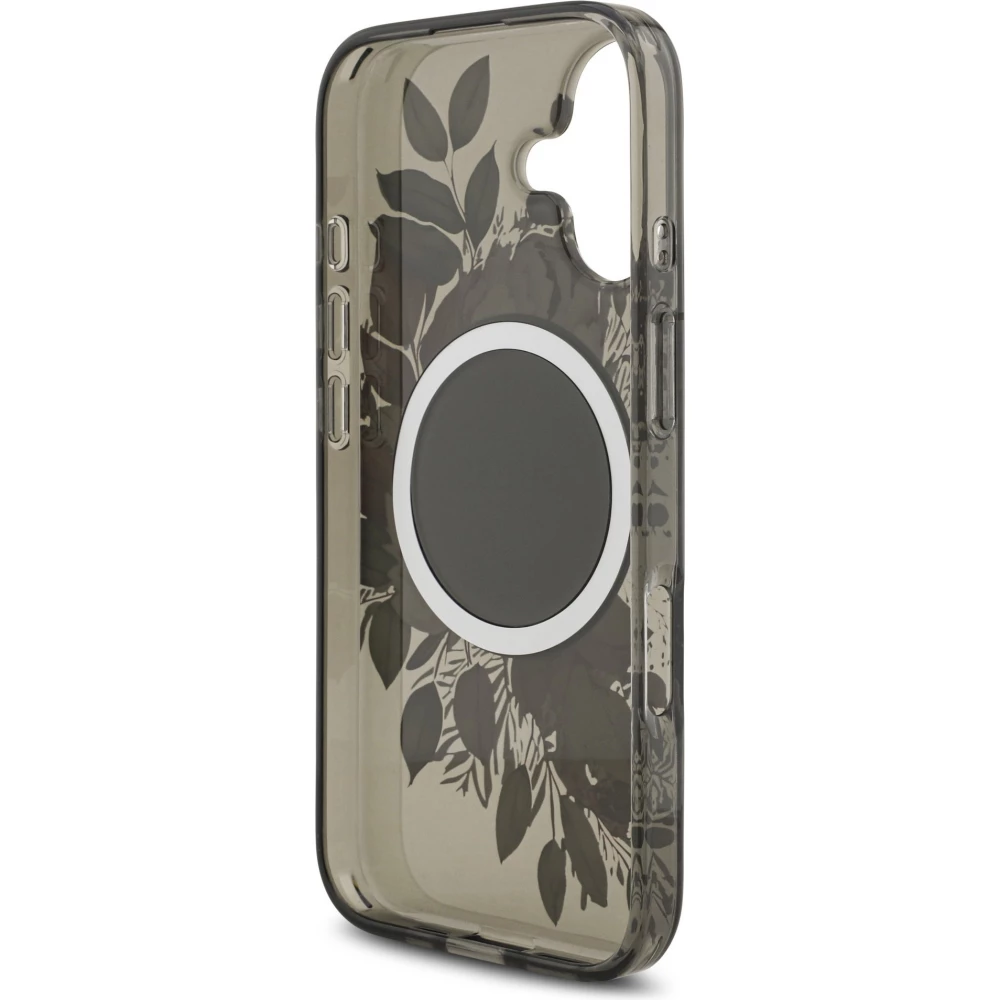 iPhone 17 Case H&uuml;lle - Guess IML Blumen mit Handgelenk-Kette, kompatibel mit MagSafe, elegante und trendige Schutzh&uuml;lle - Schwarz