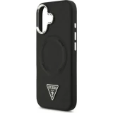 Coque iPhone 17 - Guess MagSafe cuir PU avec logo triangle et cadre caméra métal argenté - Noir