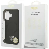 Coque iPhone 17 - Guess MagSafe cuir PU avec logo triangle et cadre caméra métal argenté - Noir