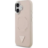 iPhone 17 Case Hülle - Guess MagSafe PU-Leder mit Triangel-Logo und silbernem Kamerarahmen - Rosa
