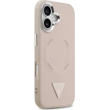 iPhone 17 Case Hülle - Guess MagSafe PU-Leder mit Triangel-Logo und silbernem Kamerarahmen - Rosa