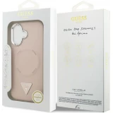 iPhone 17 Case Hülle - Guess MagSafe PU-Leder mit Triangel-Logo und silbernem Kamerarahmen - Rosa