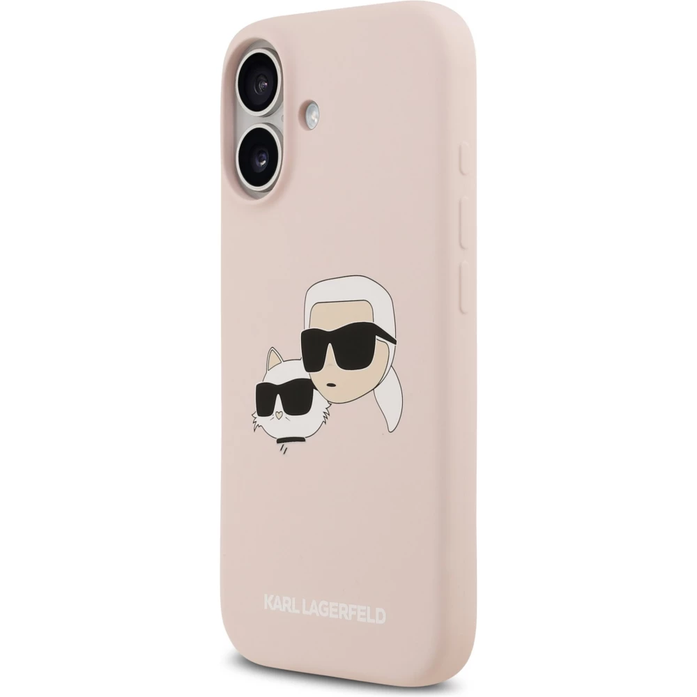 Coque iPhone 17 - Karl Lagerfeld Liquid en silicone avec design tête Karl et Choupette compatible MagSafe - Rose