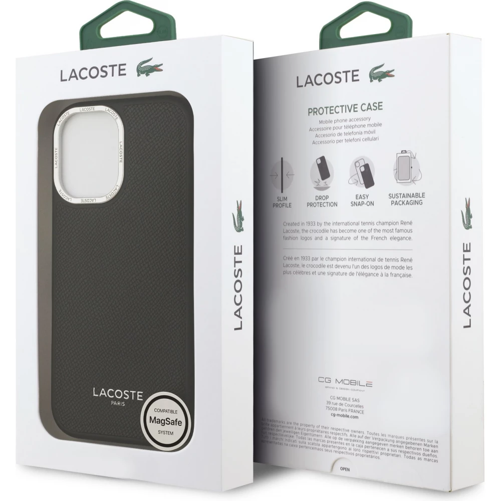 Coque iPhone 17 - Lacoste PU en cuir Champs Elysees MagSafe protection &eacute;l&eacute;gante et durable - Noir