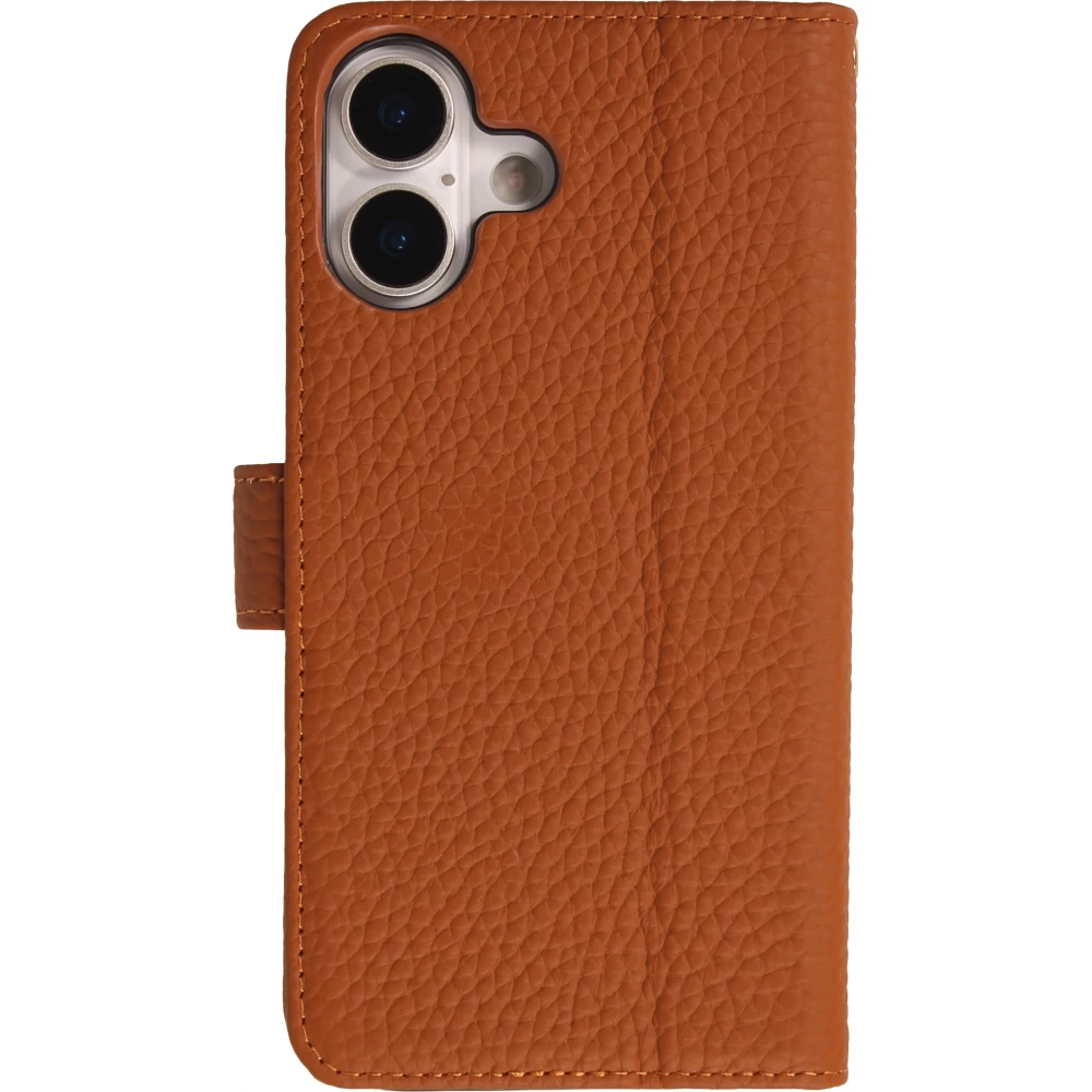 iPhone 17 Case Hülle - Leather Prestige aus echtem Leder mit Kartenfächern Magnetverschluss und integrierter Standfunktion - Braun